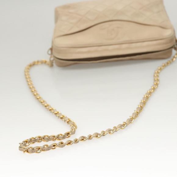 CHANEL Matelasse Chain Shoulder Bag Lamb Skin Beige Gold CC Auth bs26041 - Picture 7 of 16